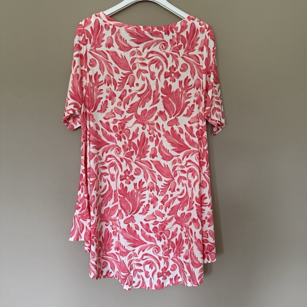 NWT Lane Bryant 14/16 Pink Stretchy Swing Top Boatneck Tee Stretch Floral Leaf - Picture 6 of 8